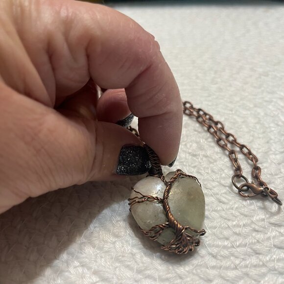 Rustic JASPER HEART Copper WIRE-WRAPPED Pendant/Chain #68D - Picture 2 of 3